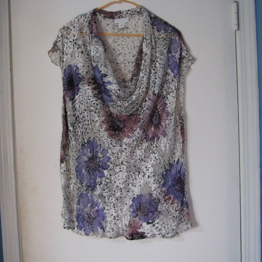 * Charter Club Floral Blouse 18W 18 Semi Sheer Flowy EUC
